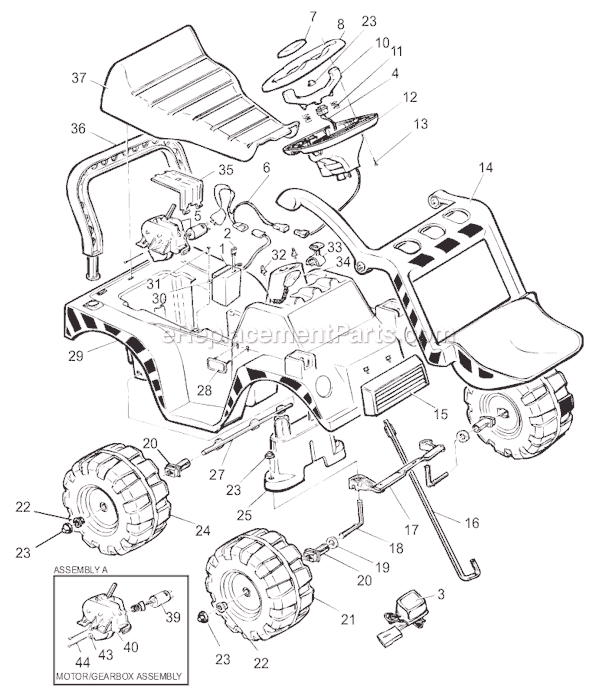 Page A Diagram and Parts List for 78560-9993  Power Wheels Ride-On ATVs